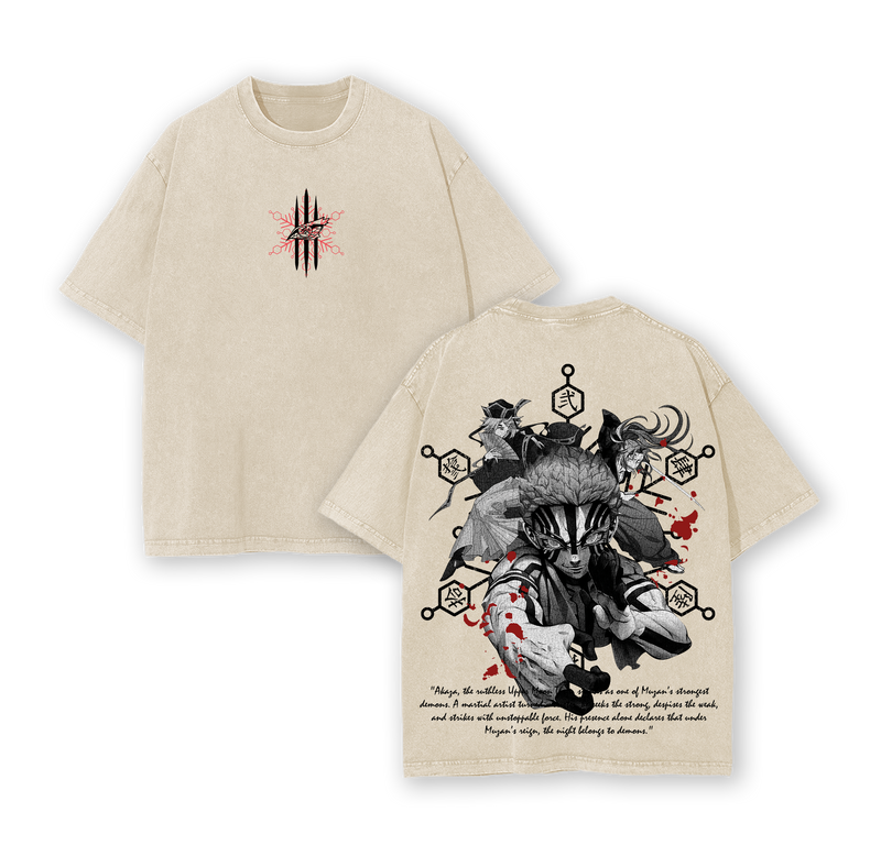 Akaza Demon Slayer Limited Edition Tee – Kimetsu no Yaiba Vintage Washed Oversized Heavy Cotton Anime Manga T-Shirt, Rare Collector’s Graphic Streetwear Retro Top Gift for Otaku Fans