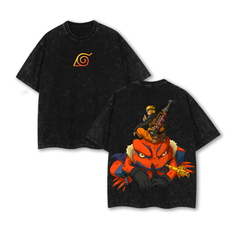 Nanadaime Hokage Naruto x Gamakichi Anime Double Printed Vintage Washed Tee