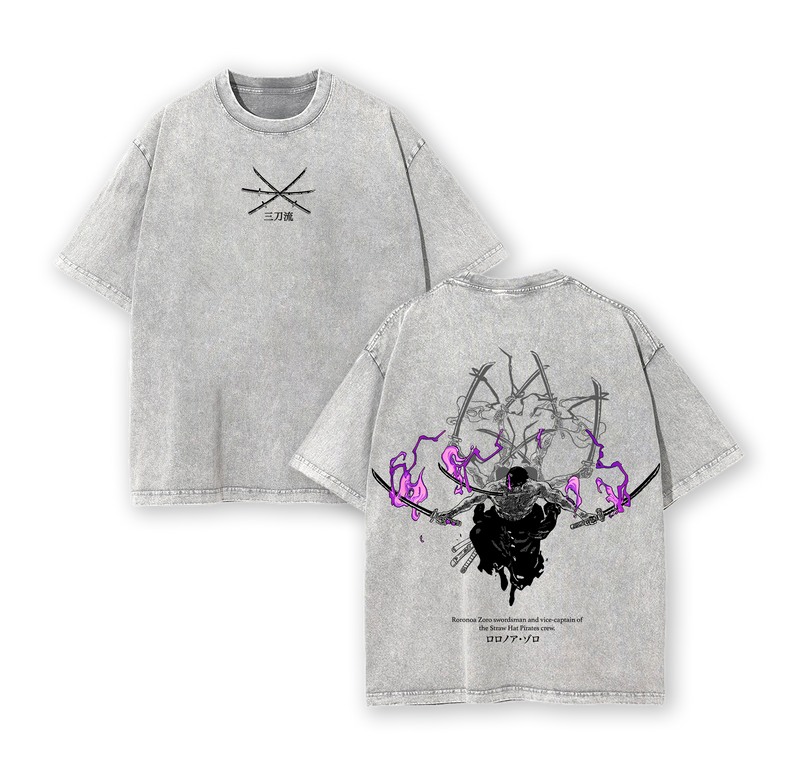Roronoa Zoro Tshirt - One Piece Vintage Oversized Double Sided Anime Graphic T-Shirt, Acid Wash Lightweight Streetwear Menswear, Anime & Manga Lovers, Retro Casual Wear for Fans