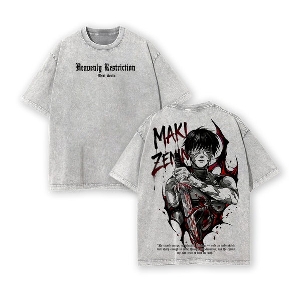 Maki Zenin Jujutsu Kaisen T-Shirt & Hoodie – Vintage Washed Oversized Anime Tee, Dark Aesthetic Maki Manga Graphic Shirt, Heavy Cotton Unisex Streetwear JJK Merch, Fall Outfit Anime Gift