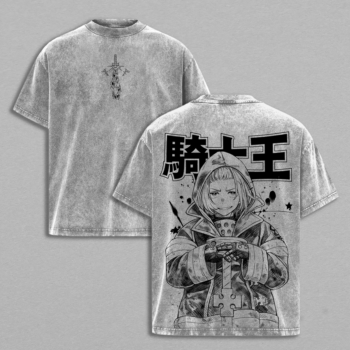 Arthur Boyle Washed Tee – Fire Force Knight King Excalibur Plasma Sword Anime Graphic T-Shirt, Unisex Oversize Heavyweight Cotton Manga Streetwear Double Printed Anime Tee