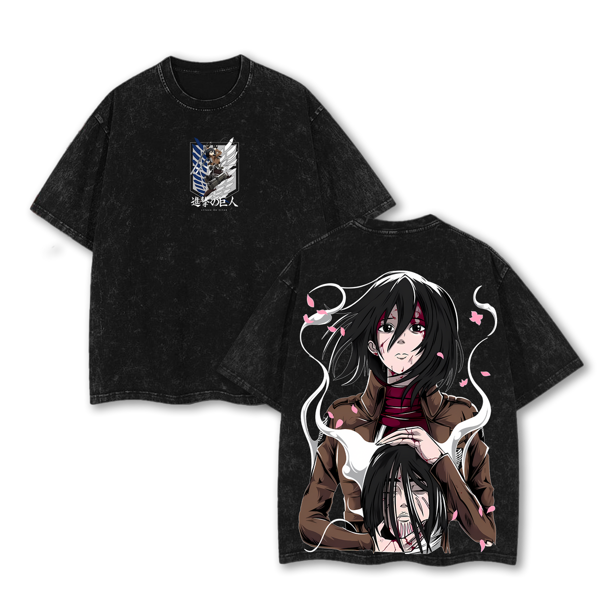 Mikasa Final Farewell Washed Tee | Attack on Titan Anime Double Printed Shirt