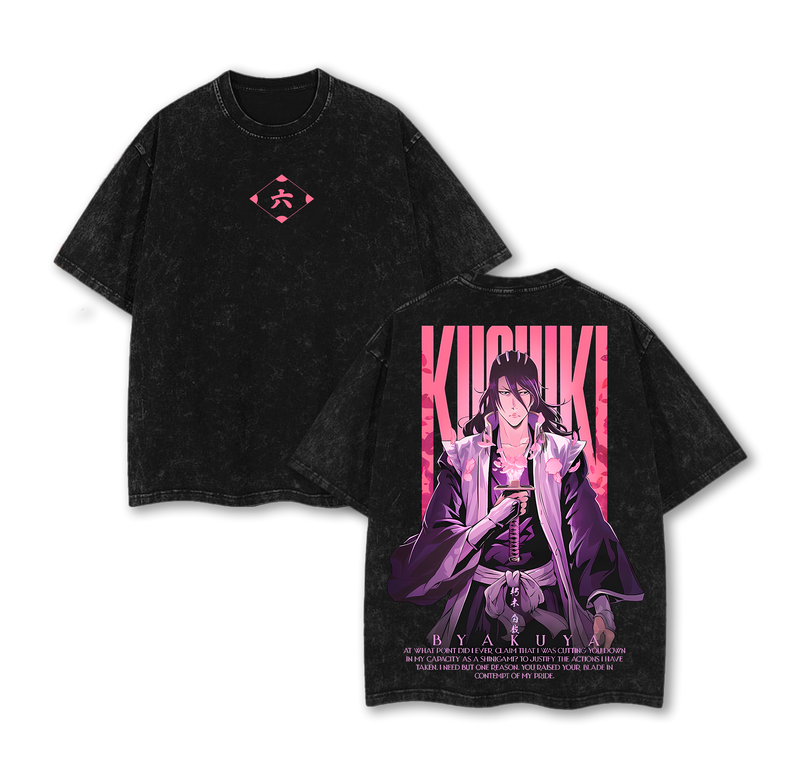 Byakuya Kuchiki - Bleach Anime Double Printed Oversize Lightweight Acid Washed Graphic Tee
