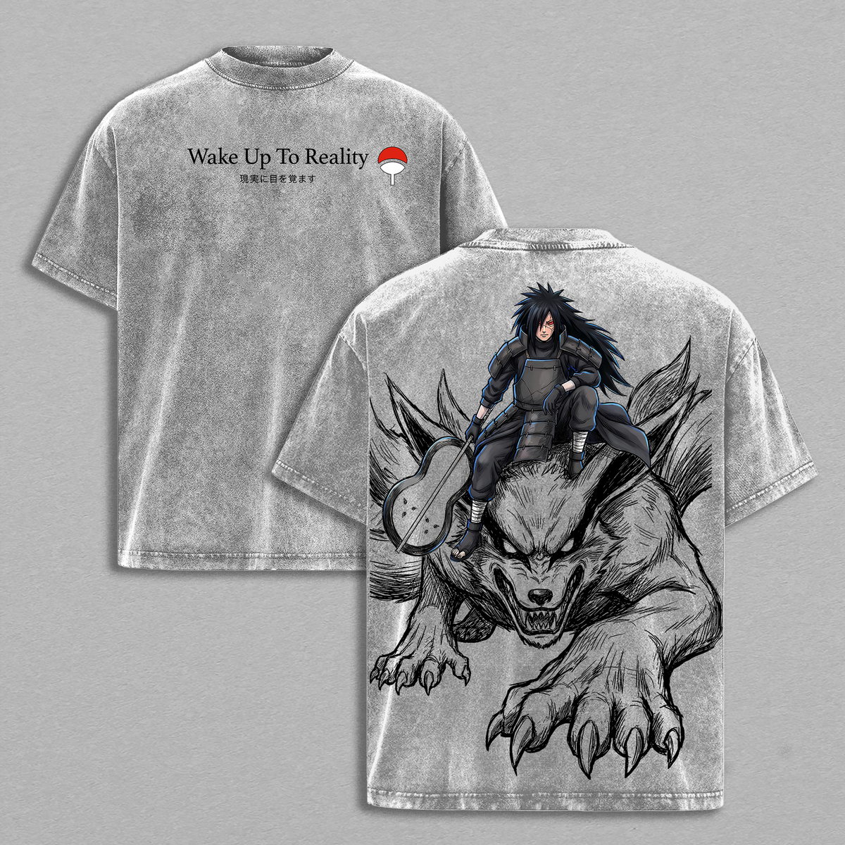 Madara Uchiha Kurama Nine Tails Shirt Vintage Washed | Naruto Dark Anime Graphic Tee | Oversized Streetwear Shirt for Anime Fans