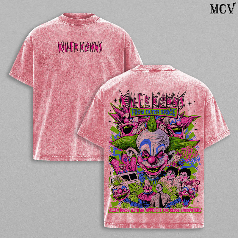 Killer Klowns from Outer Space Vintage Washed T-Shirt, Retro Horror Movie Graphic Tee, Faded Black Streetwear