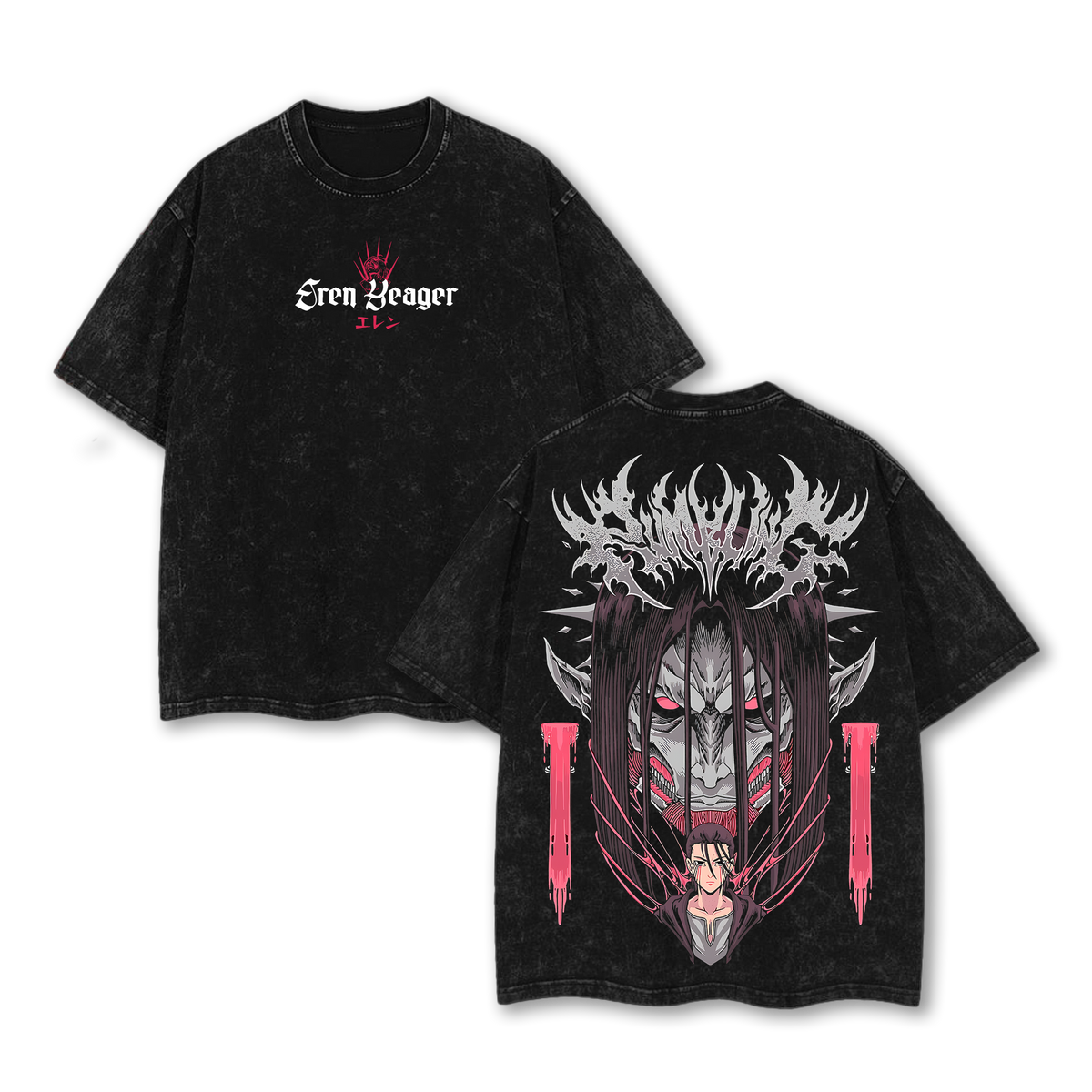 Retro Heavy Eren Yeager x Attack On Titan Anime Double Printed Washed Tee AOT t-shirt Attack on Titan merch Streetwear Anime Lover Anime Clothing