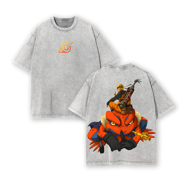 Nanadaime Hokage Naruto x Gamakichi Anime Double Printed Vintage Washed Tee