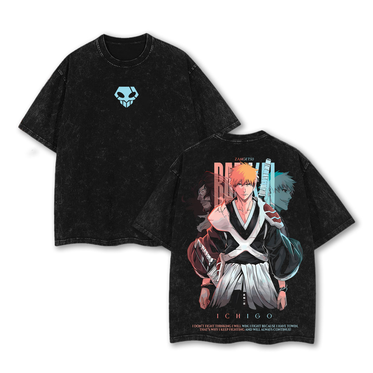 Ichigo - Bleach Anime Double Printed Oversize Lightweight Acid Washed Graphic Tee