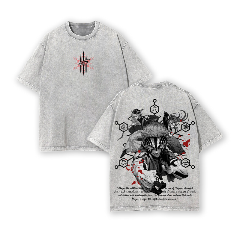 Akaza Demon Slayer Limited Edition Tee – Kimetsu no Yaiba Vintage Washed Oversized Heavy Cotton Anime Manga T-Shirt, Rare Collector’s Graphic Streetwear Retro Top Gift for Otaku Fans