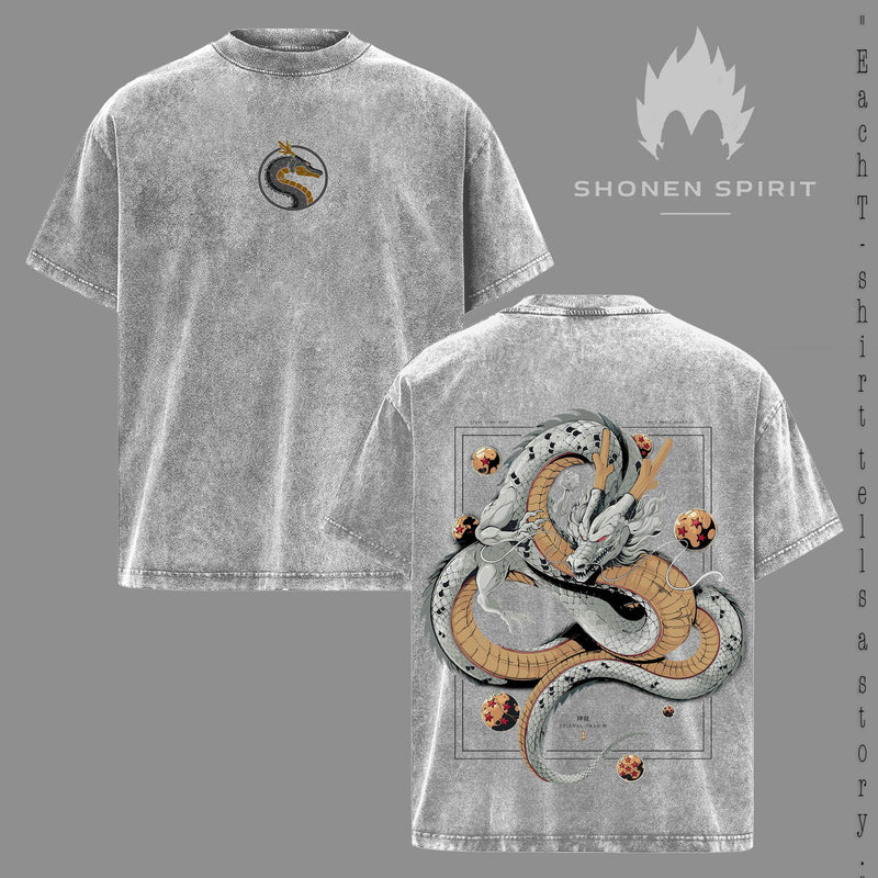 Eternal Dragon T-Shirt, Legendary Dragon Spirit Tee, Mystic Fantasy Graphic Shirt, Vintage Washed Anime-Inspired Top, Oversized Streetwear Outfit, Ancient Power Design, Mythical Creature Apparel, Epic Warrior Aesthetic Tee