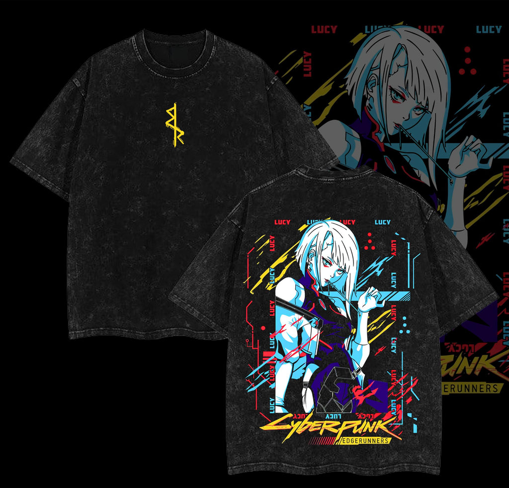 Retro Limited Edgerunners Neoncore Lucy Unisex Acid Washed Lightweight TShirt, Edge Runner Shirt, Cyberpunk Edgerunners, Lucy Shirt, Fabric Top Cotton