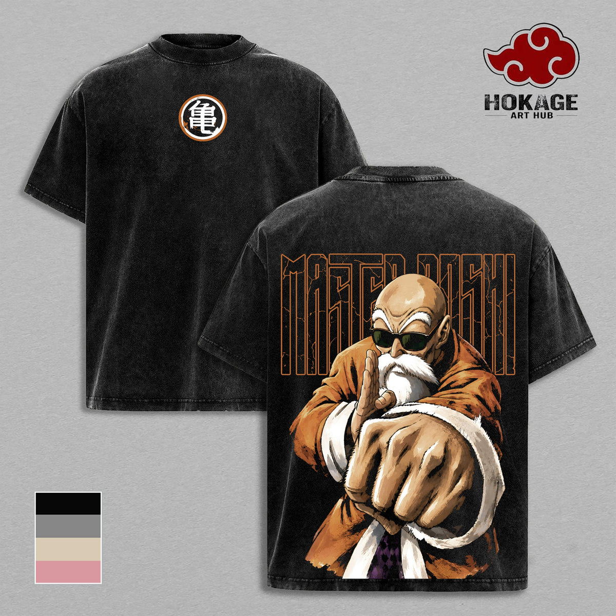 Master Roshi - DBZ Turtle Hermit Double Printed Graphic Tee, Heavy Cotton Oversized Shirt, Vintage Washed Streetwear For Men, Gift For Anime Lovers And DBZ Fans