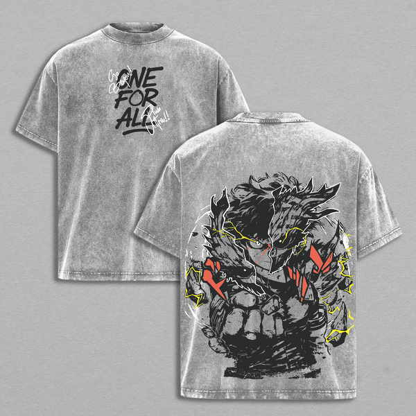 Izuku Midoriya “One For All” Vintage Washed Oversized T-Shirt – My Hero Academia Anime Graphic Tee, Deku Shirt, Soft Cotton Streetwear Casual Apparel, Unisex Top, Gift for MHA Fans