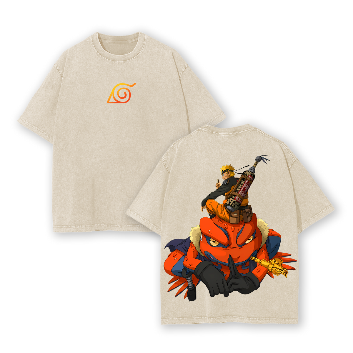 Nanadaime Hokage Naruto x Gamakichi Anime Double Printed Vintage Washed Tee