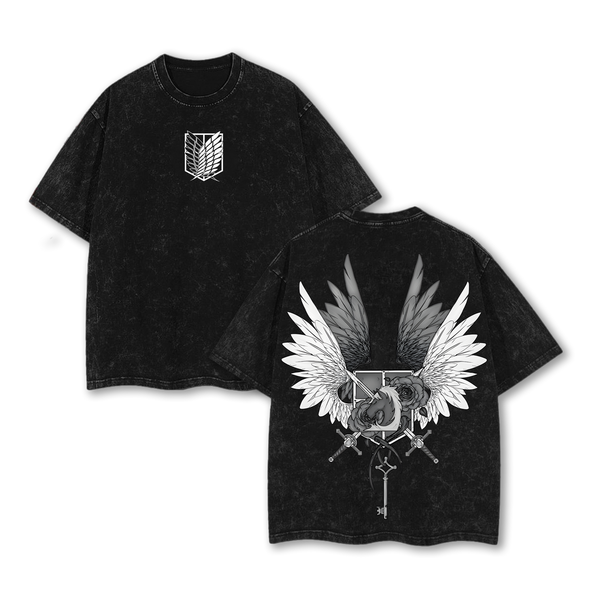 Retro Vintage Limited Wings Of Freedom Attack On Titan Anime Double Printed Washed Tee Unisex Oversize Anime Manga Washed Lightweight Cotton T-Shirt