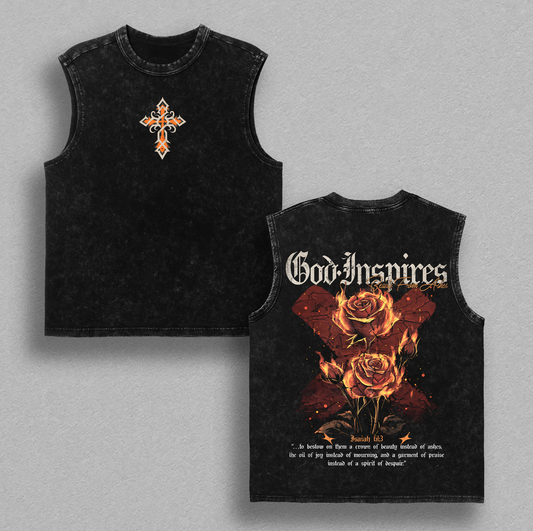 Beauty From Ashes – God Inspires Isaiah 61:3 Vintage Washed Christian T-Shirt Heavy Cotton Jesus Faith Graphic Shirt Streetwear Church Outfit Christmas Gift Inspirational Religious Apparel Men Women