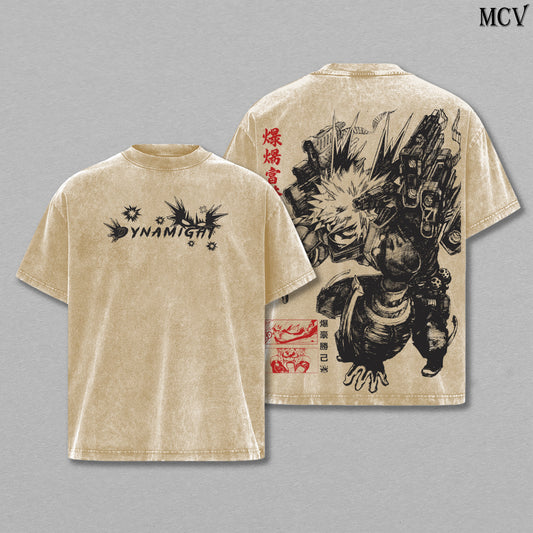 Katsuki Bakugo T-Shirt, My Hero Academia Anime Tee, Explosion Hero Vintage Washed Tee