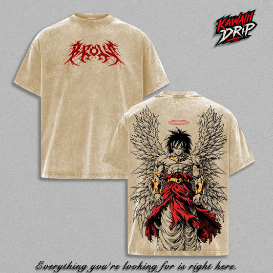 Legendary Super ''Saiyan'' Broly T-Shirt | DBZ Broly Graphic Tee | Angel Broly Manga Back Print Shirt | Powerful ''Saiyan'' Anime Streetwear Top Tee | Vintage Clothing Washed Otaku Fan Gift | Soft Cotton Unisex T-Shirt