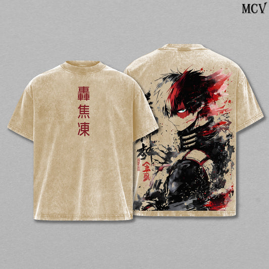 Shoto Todoroki T-Shirt, My Hero Academia Anime Tee, Ice Fire Dual Power Vintage Washed Tee