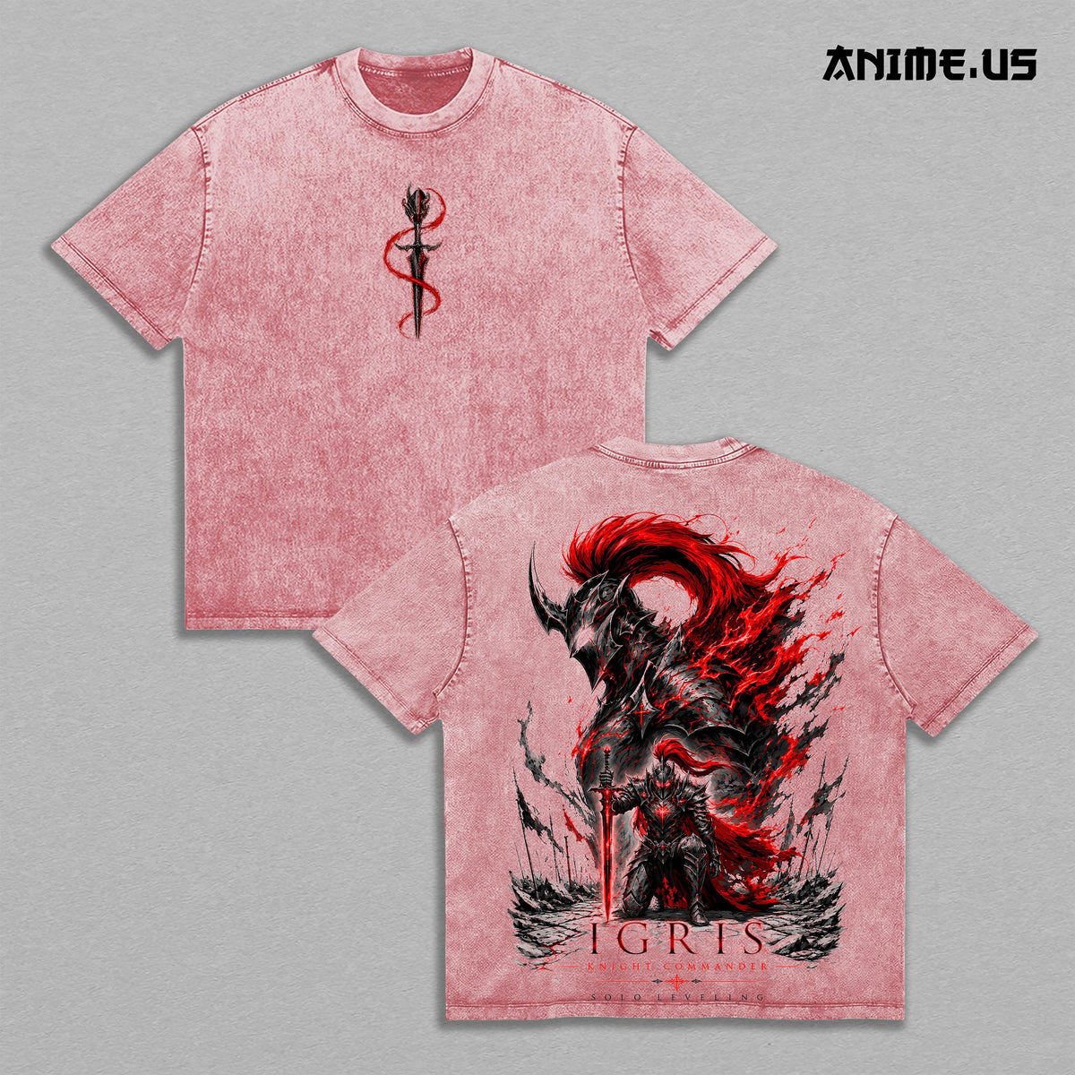 Igris Knight Commander Solo Leveling Vintage Washed T-Shirt | Shadow Knight Anime Graphic Tee | Oversized Heavyweight Streetwear Shirt