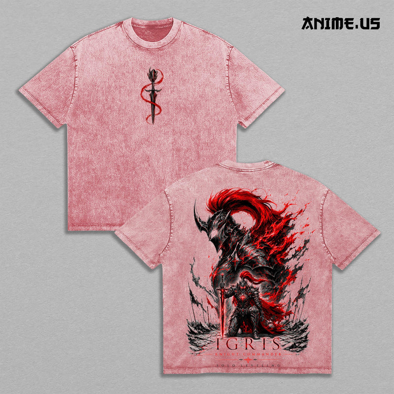 Igris Knight Commander Solo Leveling Vintage Washed T-Shirt | Shadow Knight Anime Graphic Tee | Oversized Heavyweight Streetwear Shirt