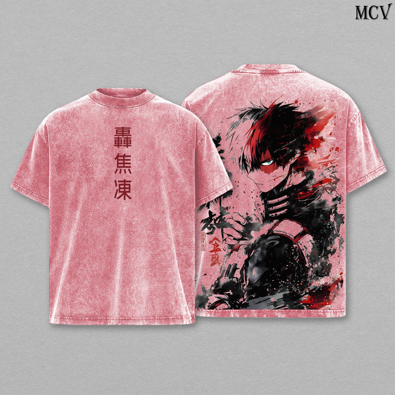 Shoto Todoroki T-Shirt, My Hero Academia Anime Tee, Ice Fire Dual Power Vintage Washed Tee