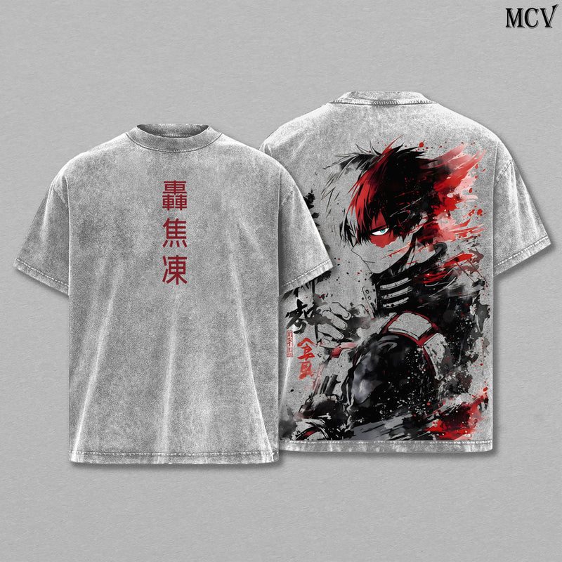 Shoto Todoroki T-Shirt, My Hero Academia Anime Tee, Ice Fire Dual Power Vintage Washed Tee
