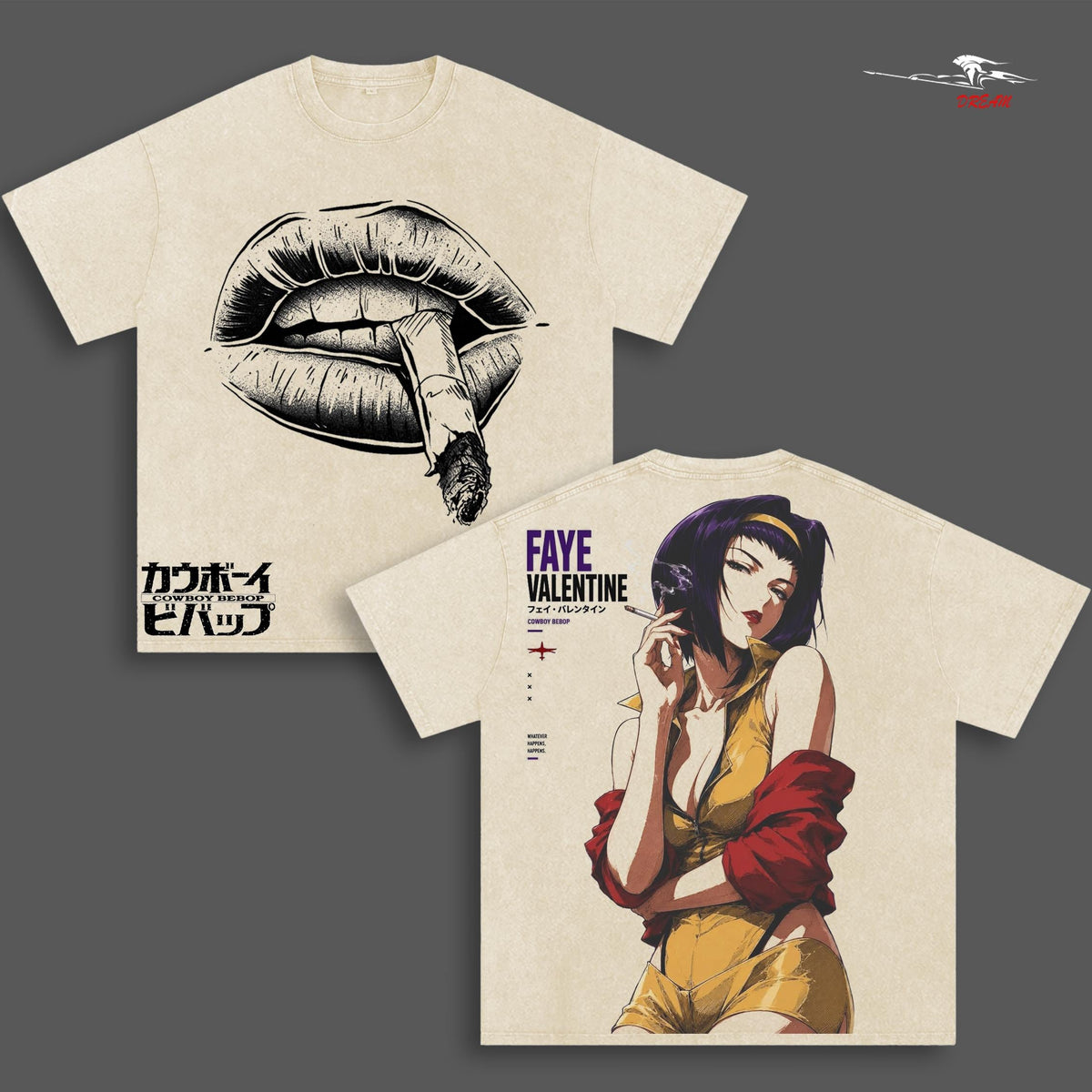 Faye Valentine Cowboy Bebop Anime Double Printed Vintage Washed Tee Unisex Oversize Heavyweight Cotton T-shirt for Anime Fans and Lovers