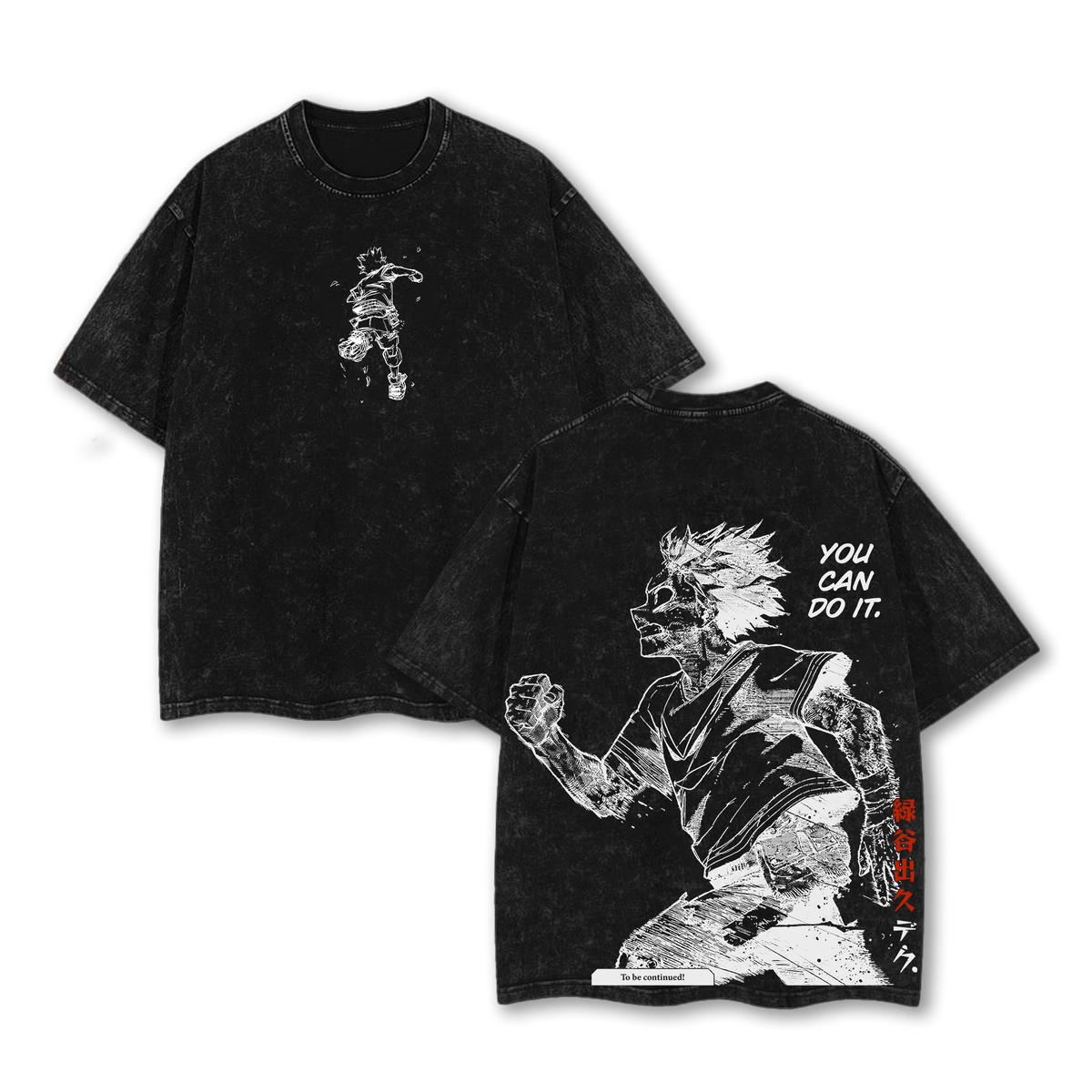 Deku My Hero Academia Anime Double Printed Vintage Washed Tee