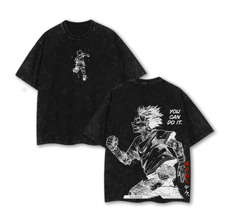 Deku My Hero Academia Anime Double Printed Vintage Washed Tee