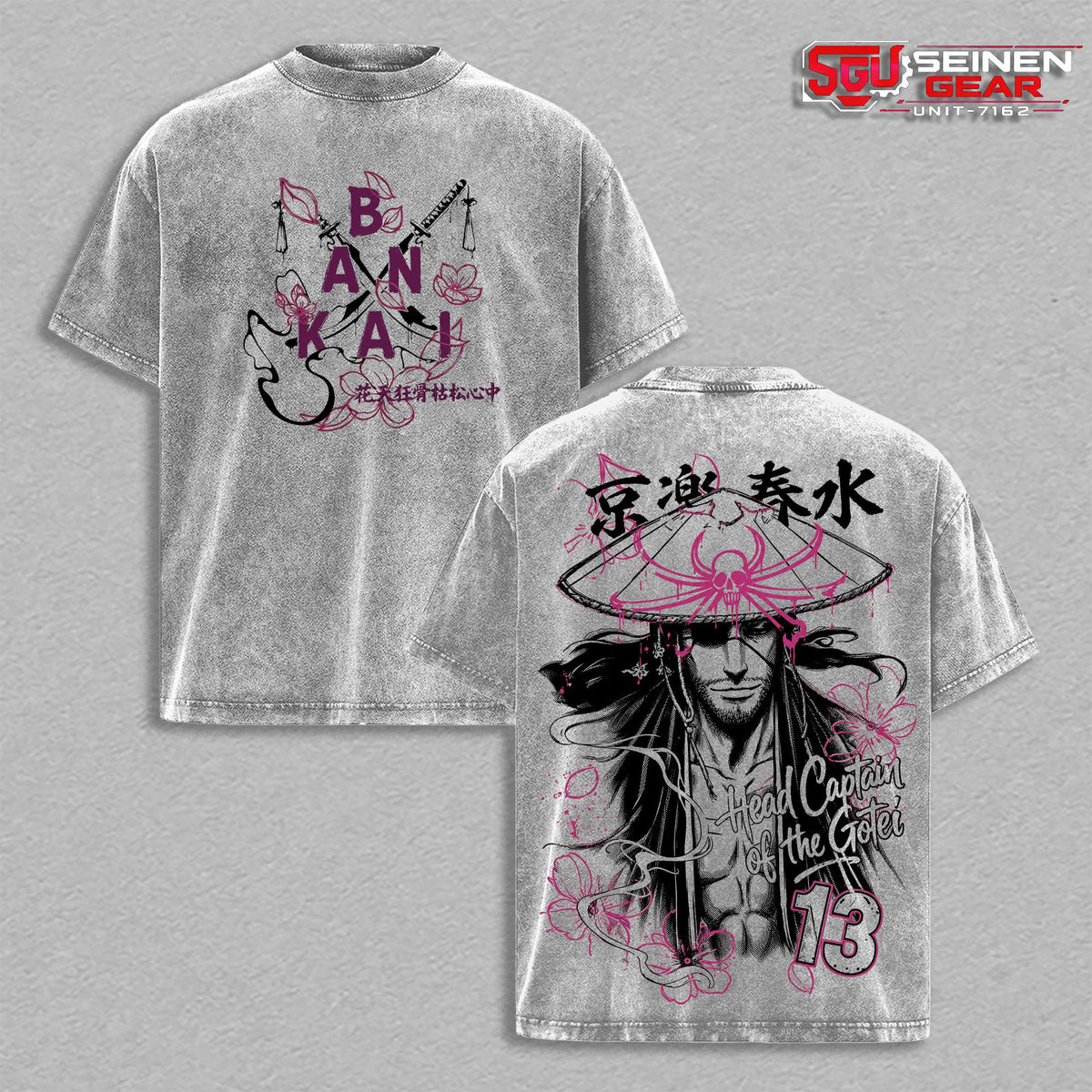 Kisuke Urahara Squad 13 Vintage Washed Anime Tee, Bleach Soul Reaper Streetwear Shirt, Pink Sakura Manga Aesthetic, Y2K Graphic T Shirt, Viral TikTok Anime Outfit for Men