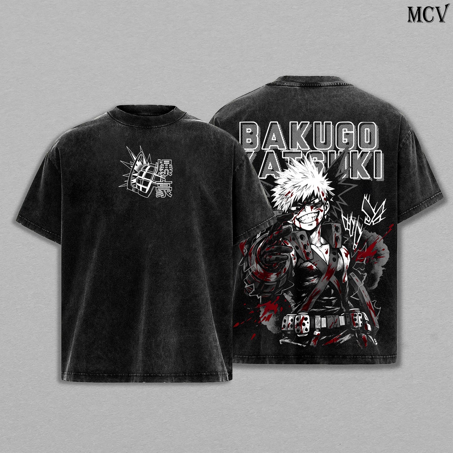 Bakugo Shirt MHA Anime Tee, Explosion Power Vintage Washed Graphic Tee