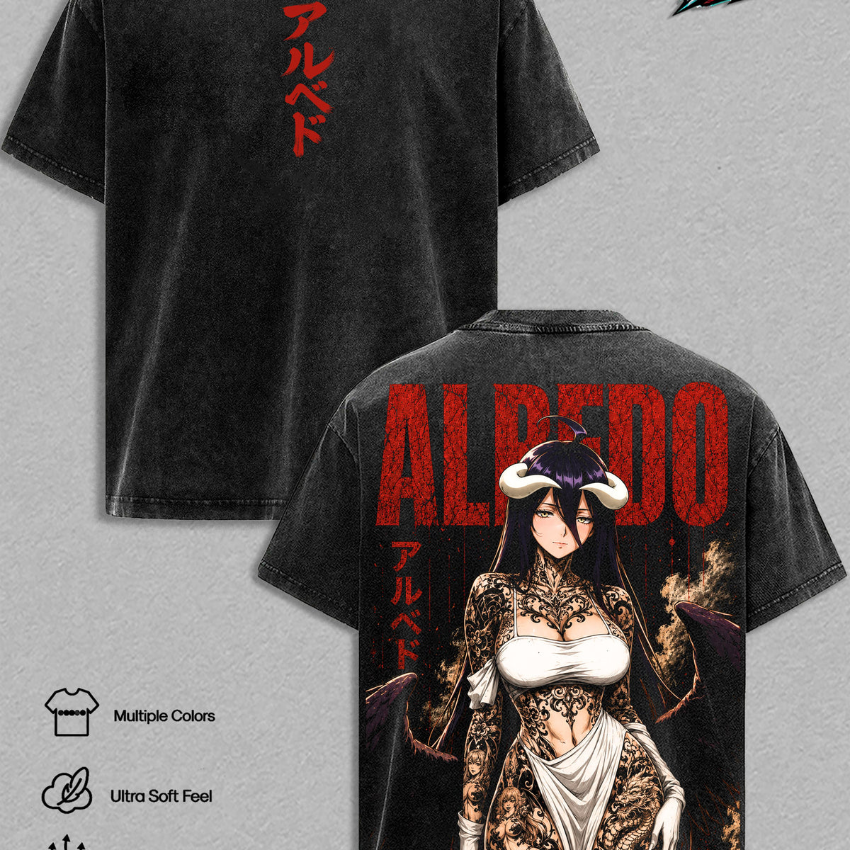 Albedo Overlord Vintage T-Shirt - Guardian of Nazarick Succubus Anime Double Printed Vintage Clothes Washed Tee Unisex Oversized Anime Manga Washed Heavyweight Cotton TShirt Gift For Overlord Fans Men & Women