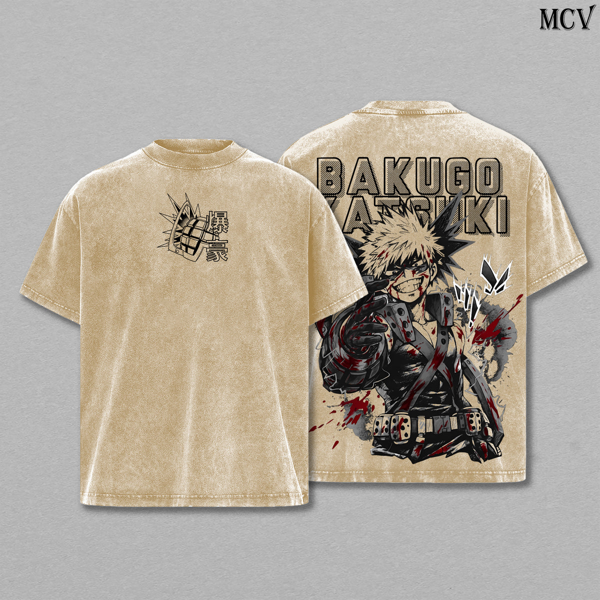 Bakugo Shirt MHA Anime Tee, Explosion Power Vintage Washed Graphic Tee
