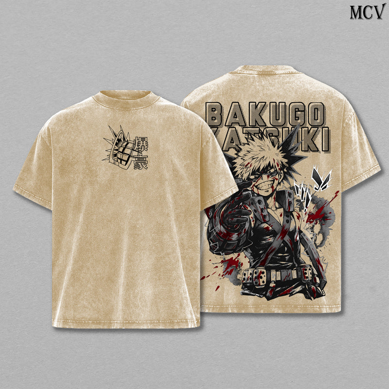 Bakugo Shirt MHA Anime Tee, Explosion Power Vintage Washed Graphic Tee