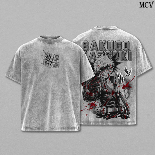 Bakugo Shirt MHA Anime Tee, Explosion Power Vintage Washed Graphic Tee