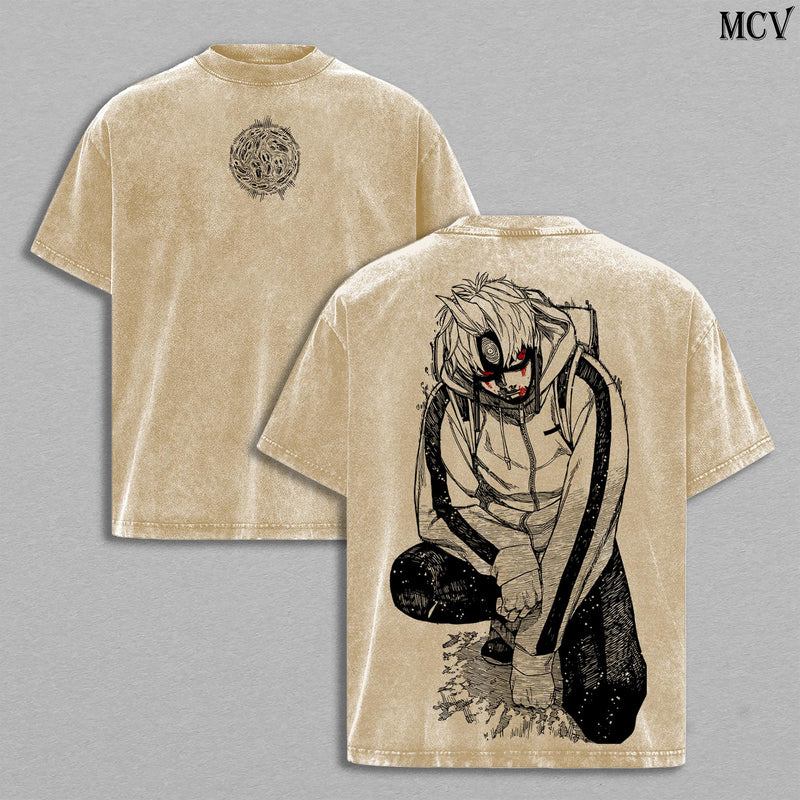 Jin Enjoji Jiji - Dandadan Vintage T-Shirt Menswear Top Underwear Tee Anime Manga Double Printed Washed Oversize Unisex Heavy Cotton Streetwear