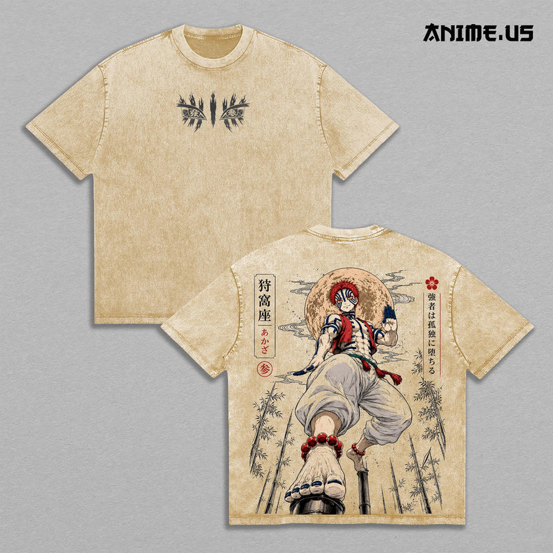 Akaza Upper Rank III Demon Slayer Dark Fantasy Anime Tee Moon Battle Graphic Vintage Washed Manga Art Oversized Heavyweight Cotton Streetwear Shirt