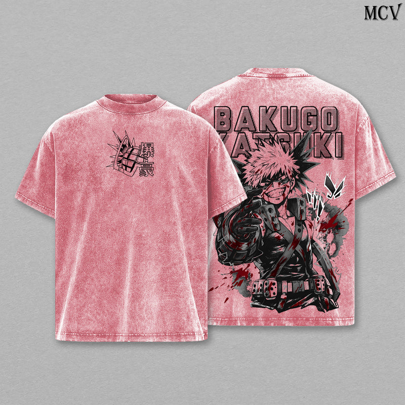 Bakugo Shirt MHA Anime Tee, Explosion Power Vintage Washed Graphic Tee