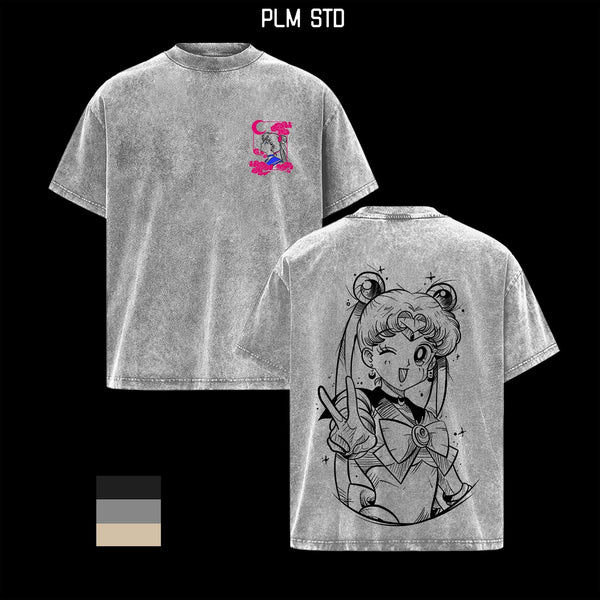 Usagi Tsukino x Pretty Guardian Sailor Moon Anime Double Printed Washed Tee Unisex Oversize Anime Manga Lightweight Cotton T-Shirt, Gift For Anime Fan ,Sailor Guardians