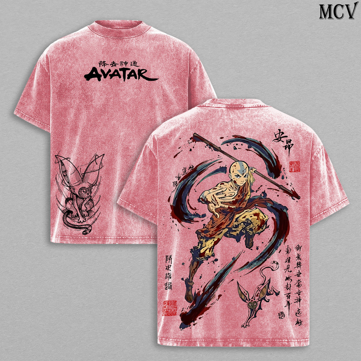 Aang Air Nomad Tee, Wind Rider Graphic Shirt, Motion Energy Vintage Washed Streetwear Tee