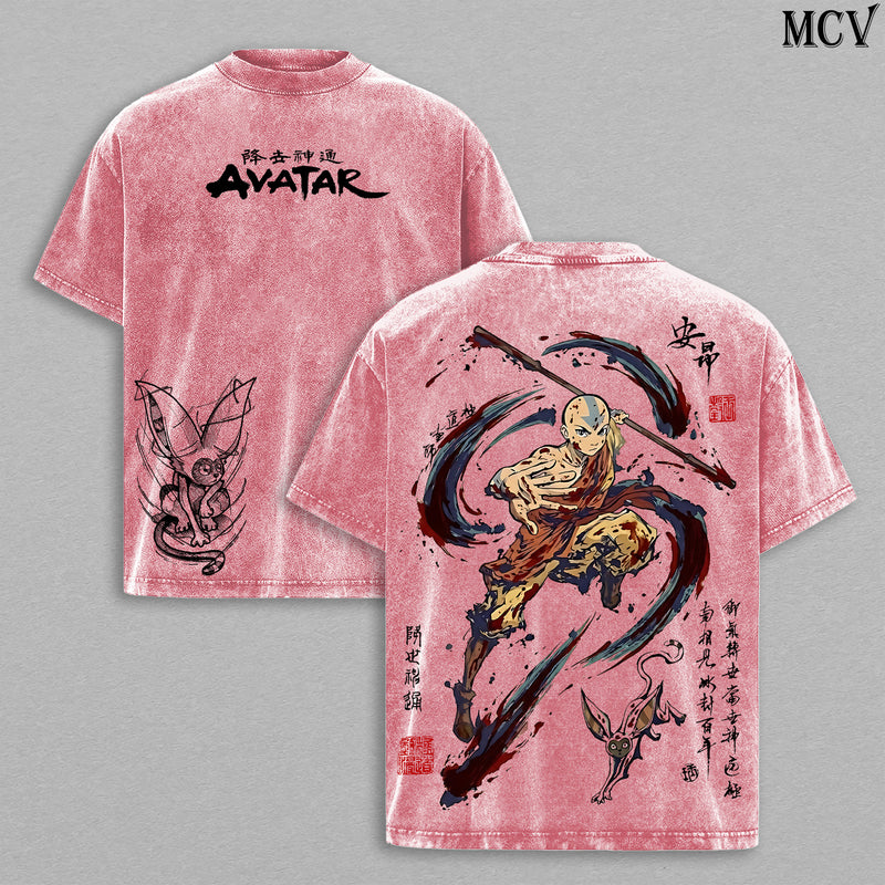 Aang Air Nomad Tee, Wind Rider Graphic Shirt, Motion Energy Vintage Washed Streetwear Tee