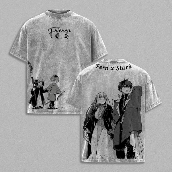 Fern x Stark Couple Back Print Graphic Tee | Frieren Beyond Journey’s End Romance Scene Anime Shirt | Fern And Stark Character Illustration Manga T-Shirt | Seinen Fantasy Love Artwork Anime Streetwear Top | Unisex Frieren Anime Fans Apparel