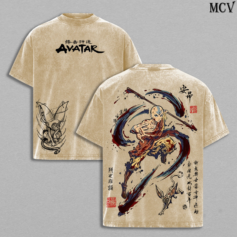 Aang Air Nomad Tee, Wind Rider Graphic Shirt, Motion Energy Vintage Washed Streetwear Tee
