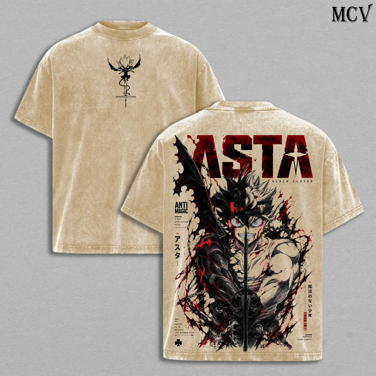 Asta Black Clover Tee – Asta Vintage Washed T-Shirt | Black Bulls | Anti-Magic Devil Power | Black Clover Season 2 2026 Anime Manga Graphic Tee | Heavy Cotton Unisex Oversized Streetwear Top
