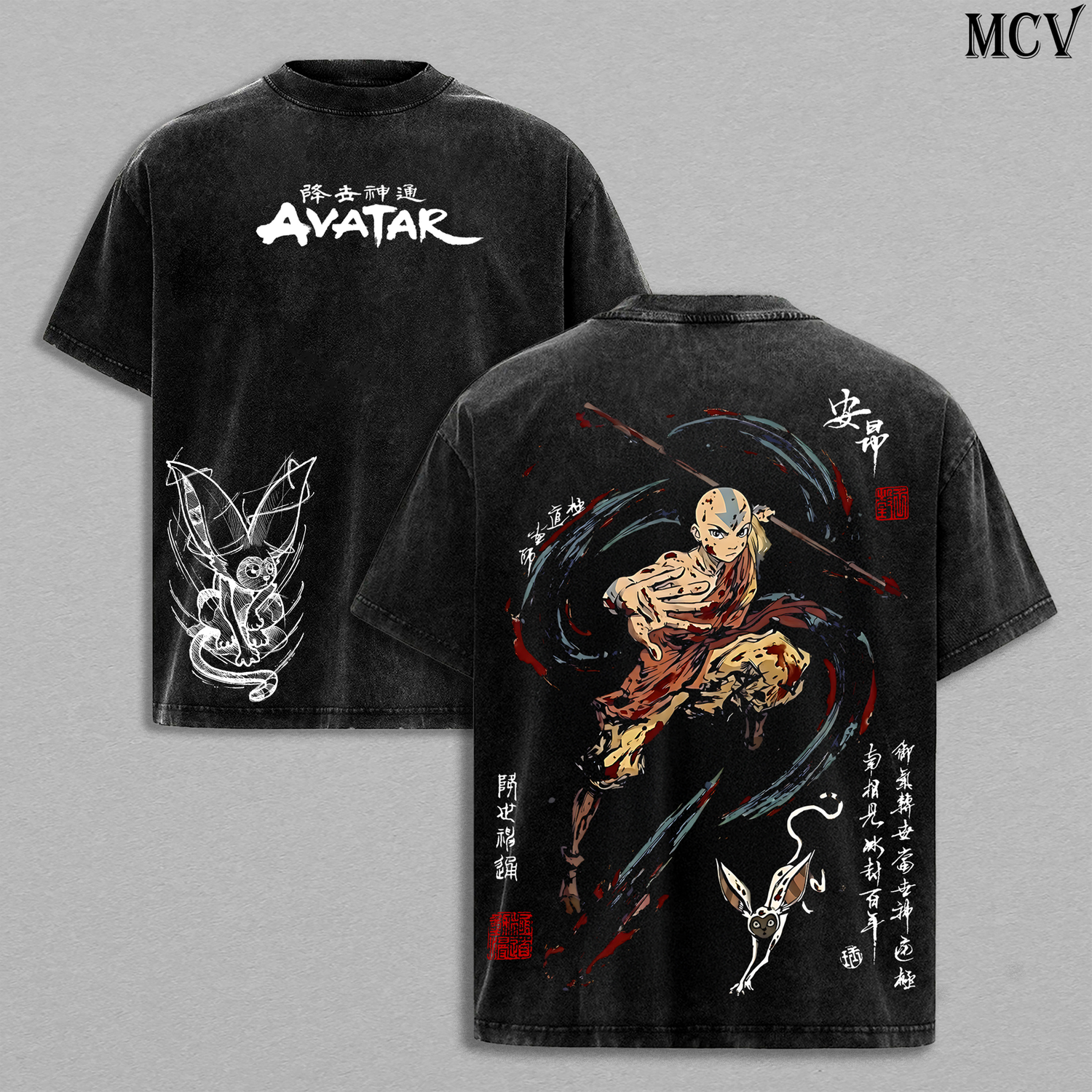 Aang Air Nomad Tee, Wind Rider Graphic Shirt, Motion Energy Vintage Washed Streetwear Tee