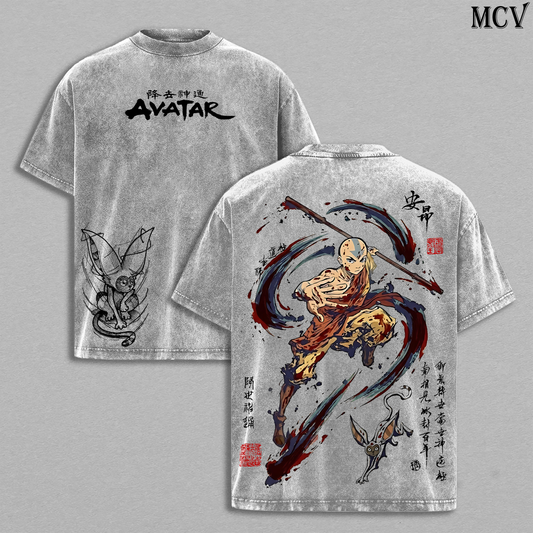 Aang Air Nomad Tee, Wind Rider Graphic Shirt, Motion Energy Vintage Washed Streetwear Tee