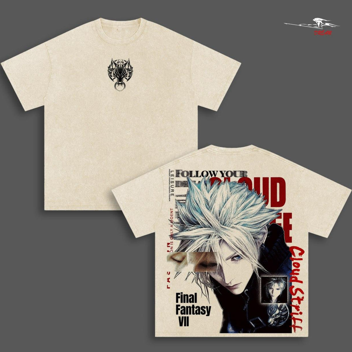 Cloud Strife Final Fantasy VII Anime Double Printed Vintage Washed Tee Unisex Oversize Anime Manga Washed Heavyweight Cotton T-shirt
