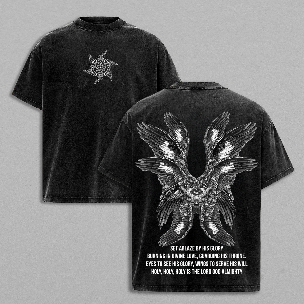 Seraphim Angel Tee | Set Ablaze by His Glory Shirt / Sweatshirt / Hoodie | Christian Vintage Washed Oversized T-Shirt | Wings of Fire Divine Love Graphic | Holy Faith Jesus Apparel Christian Bible Verse