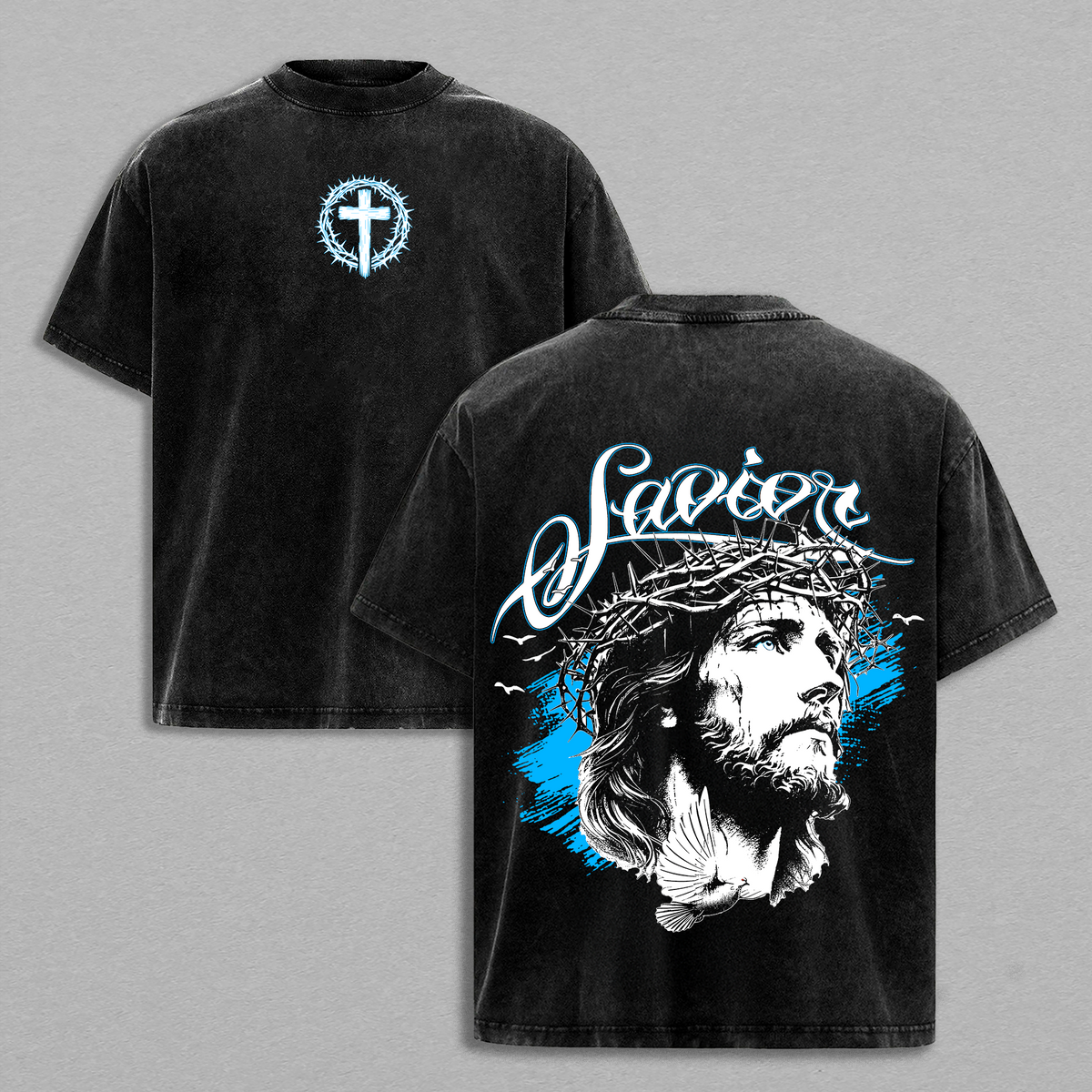 Savior Jesus Christ Vintage Washed T-Shirt / Sweatshirt / Hoodie Christian Streetwear Tee | Cross & Dove Graphic Heavy Cotton Shirt | Faith Over Fear Apparel Gift